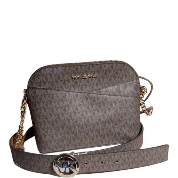 Michael Kors MD Brown Crossbody w/ Two Toned Leather Belt & JetSet Wallet - Picture 3 of 16